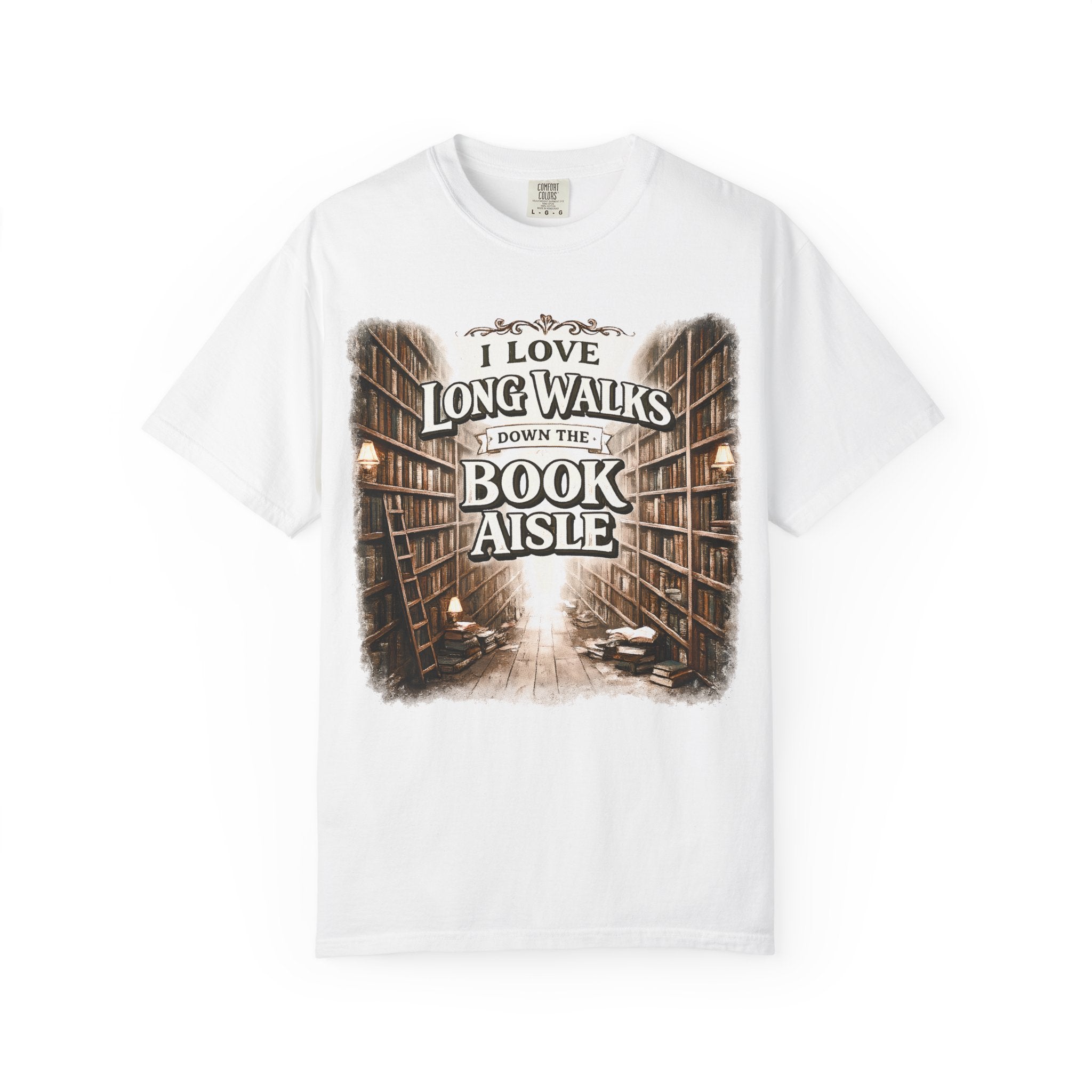 T-Shirt — "I Love Long Walks Down the Book Aisle" Literary Graphic Tee