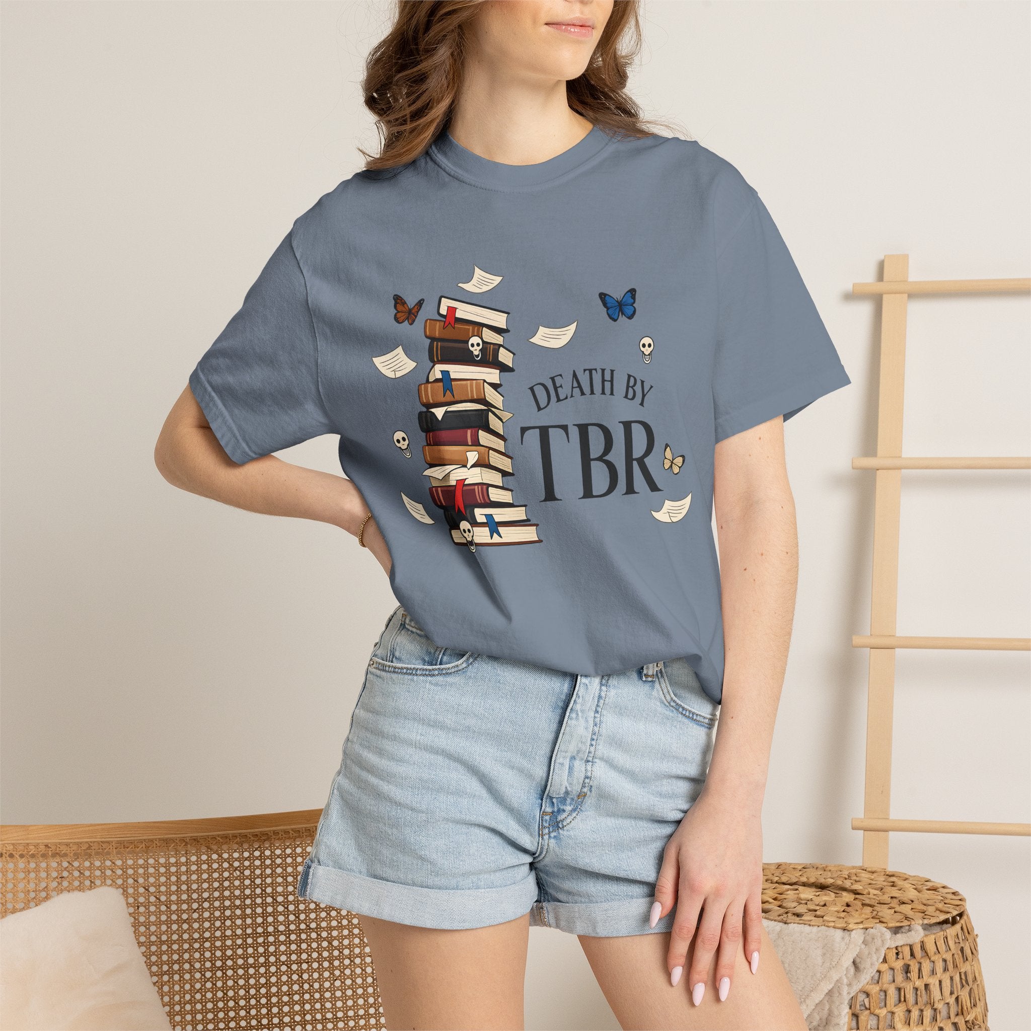 Death by TBR Book Stack T-Shirt — Reader Gift Graphic Tee