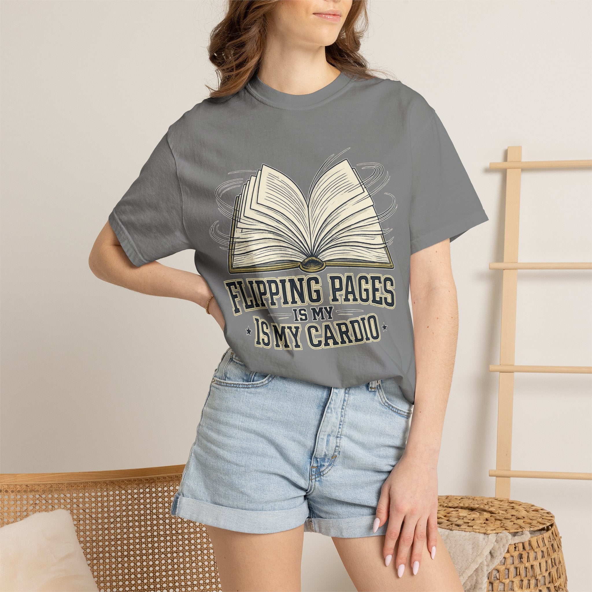 Book Lover T-Shirt — "Flipping Pages Is My Cardio" Graphic Tee