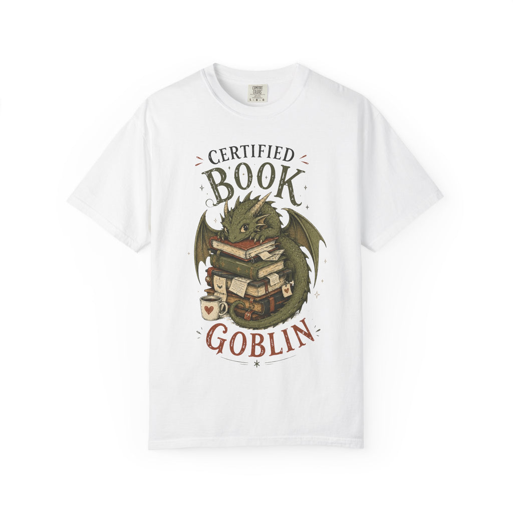 Certified Book Goblin T-Shirt — Cute Dragon Reading Graphic Tee for Book Lovers