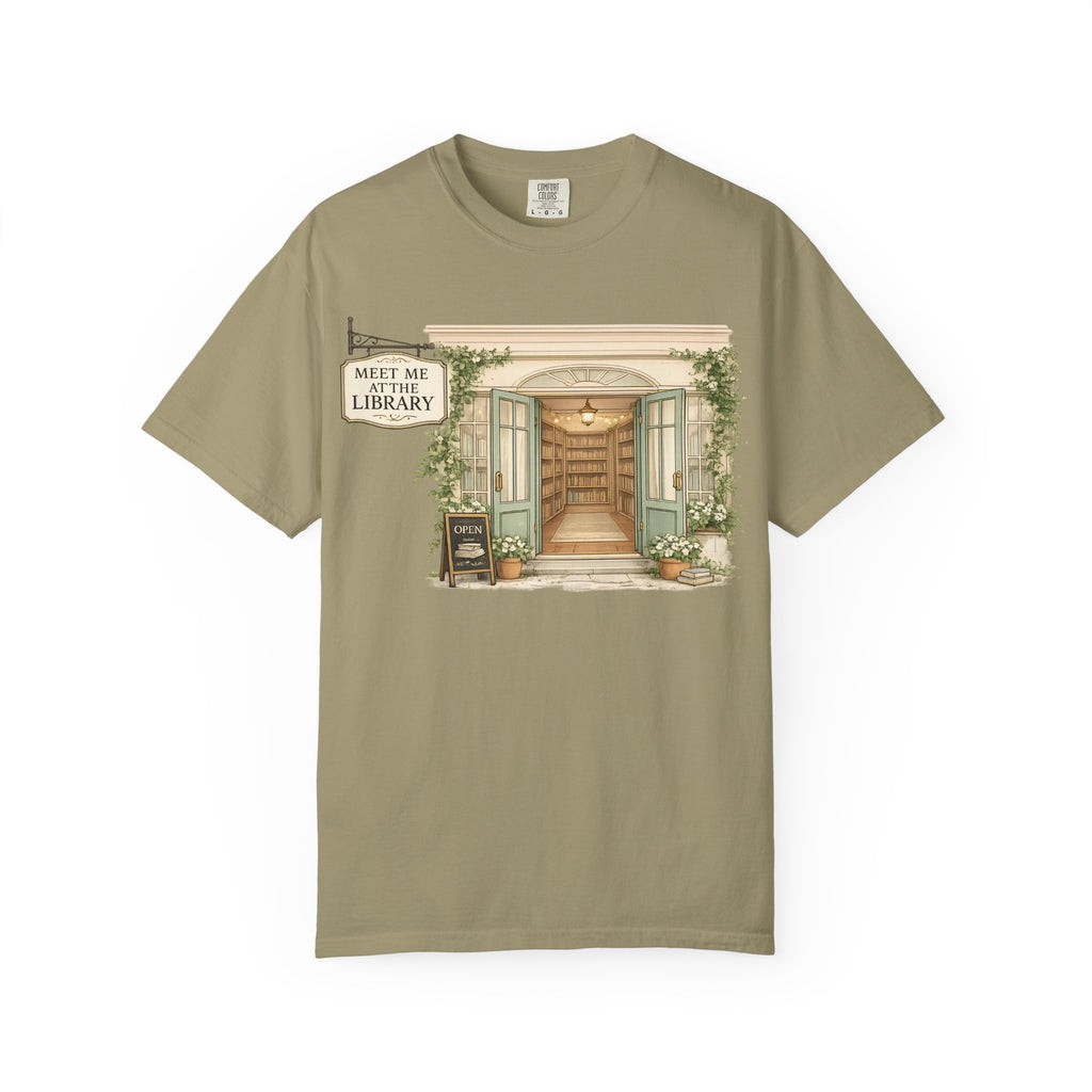 Meet Me at the Library T-Shirt — Cozy Bookshop Illustration Tee