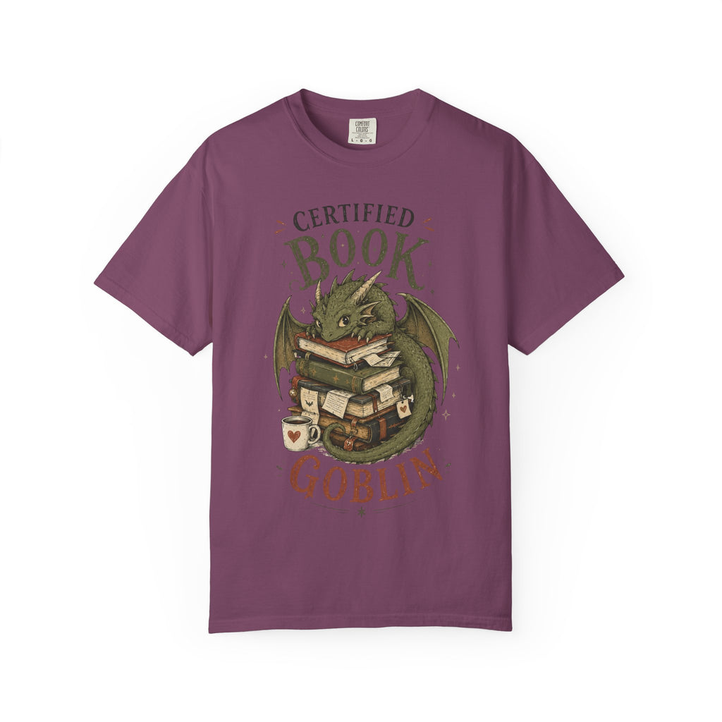 Certified Book Goblin T-Shirt — Cute Dragon Reading Graphic Tee for Book Lovers