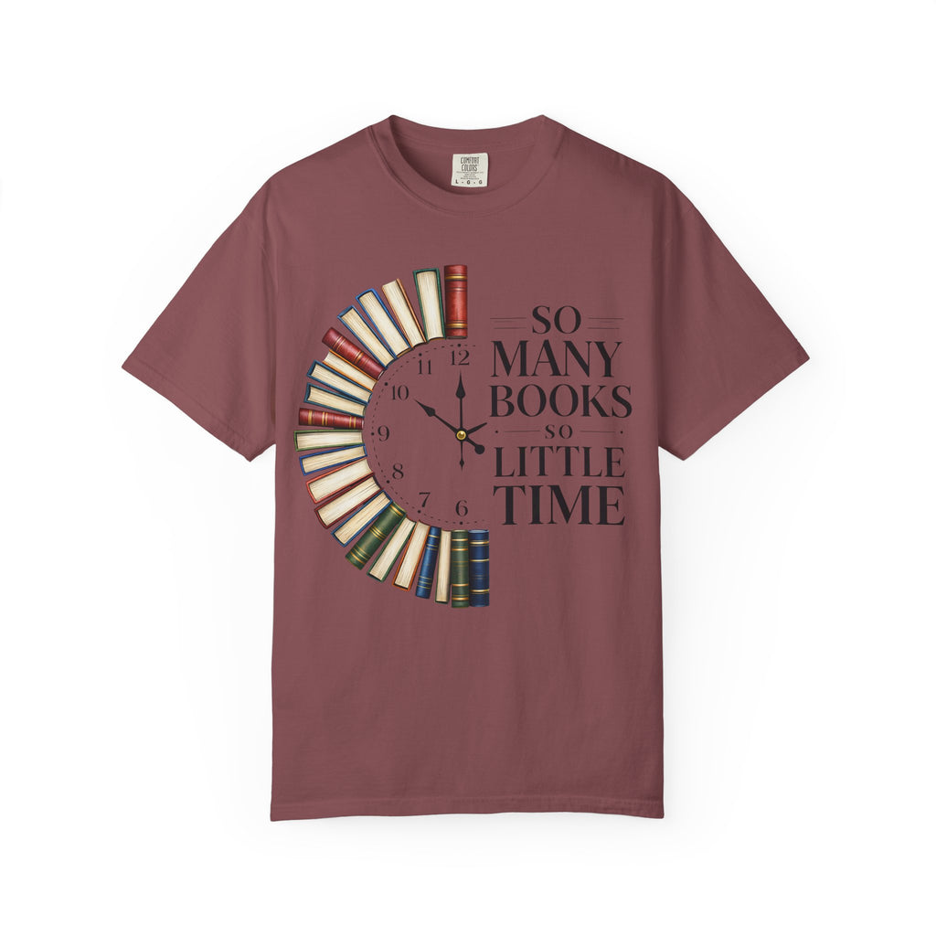 Book Lover T-Shirt — "So Many Books, So Little Time" Literary Clock Tee