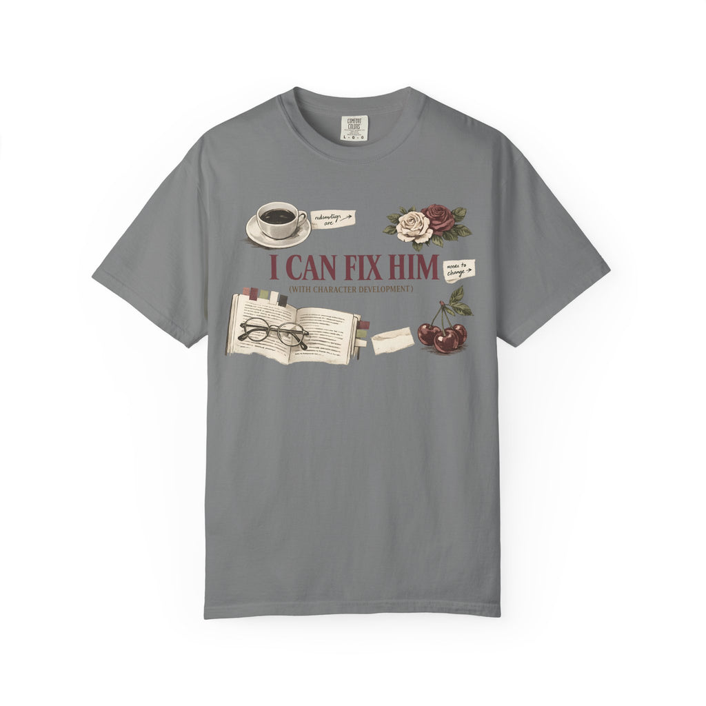 I Can Fix Him T-Shirt — Vintage Floral Literary Coffee Graphic Tee