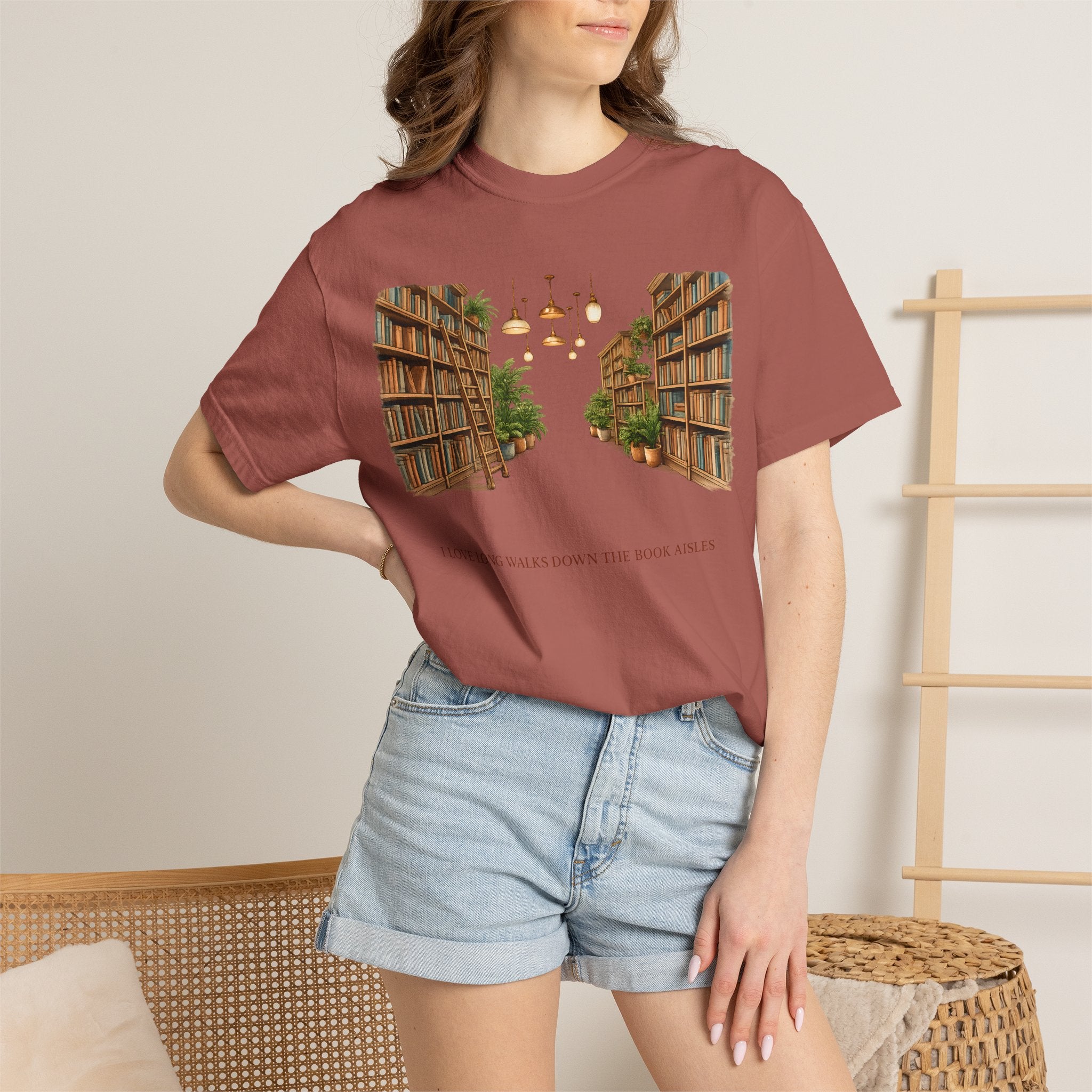 Book Nook T-Shirt — 'I Long Long Walk Down The Book Aisles' Literary Tee