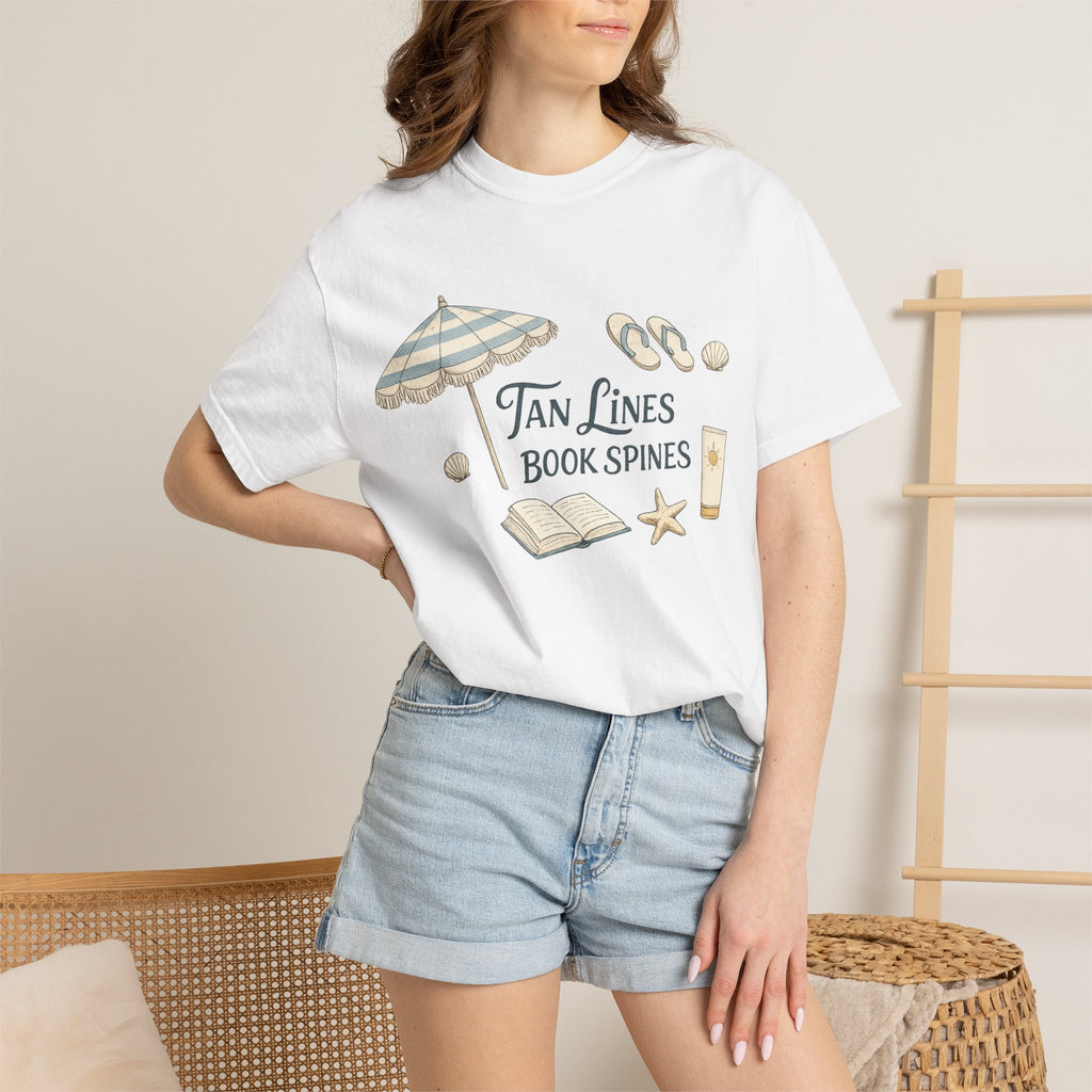 Beach Reading T-Shirt — "Tan Lines, Book Spines" Summer Graphic Tee