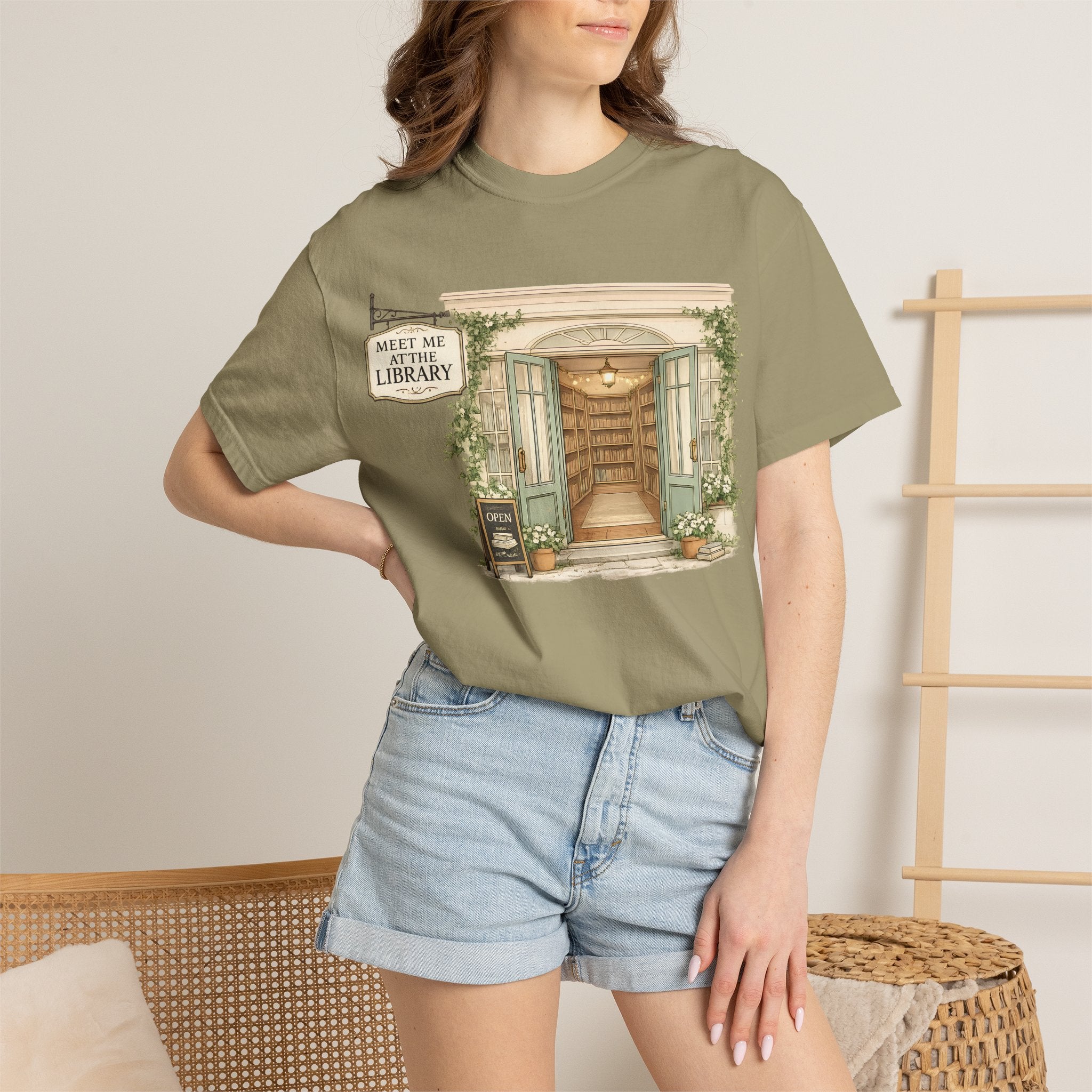 Meet Me at the Library T-Shirt — Cozy Bookshop Illustration Tee