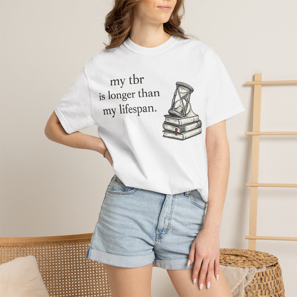 Book Lover T‑Shirt — “my tbr is longer than my lifespan” Graphic Tee