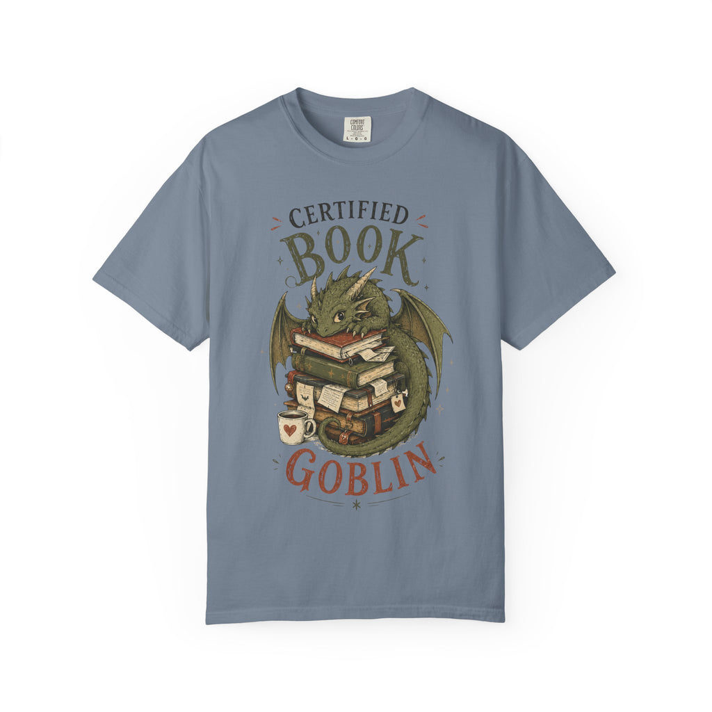 Certified Book Goblin T-Shirt — Cute Dragon Reading Graphic Tee for Book Lovers