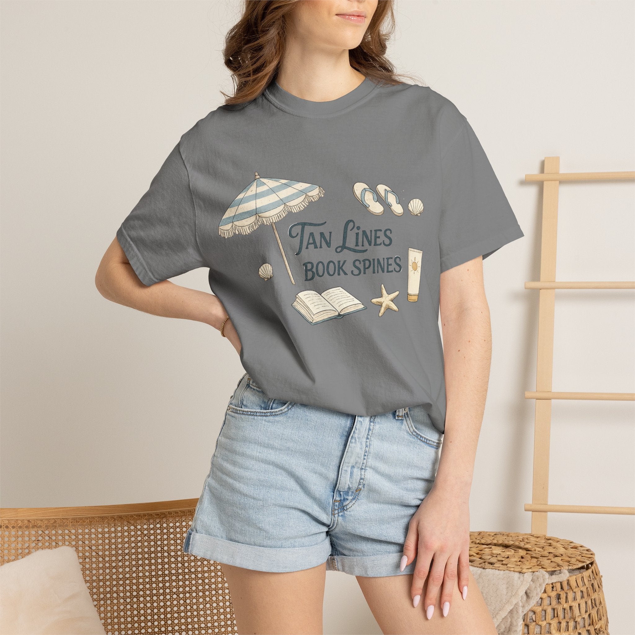 Beach Reading T-Shirt — "Tan Lines, Book Spines" Summer Graphic Tee