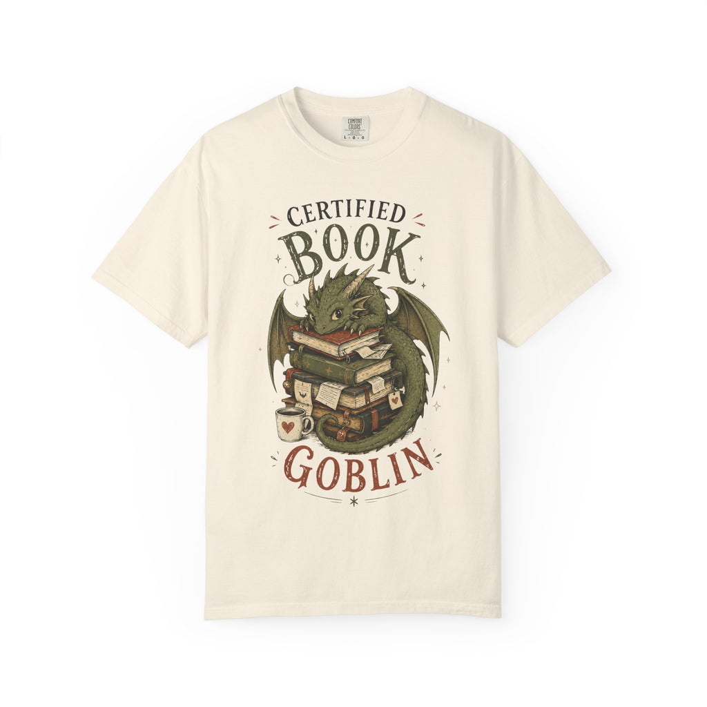 Certified Book Goblin T-Shirt — Cute Dragon Reading Graphic Tee for Book Lovers