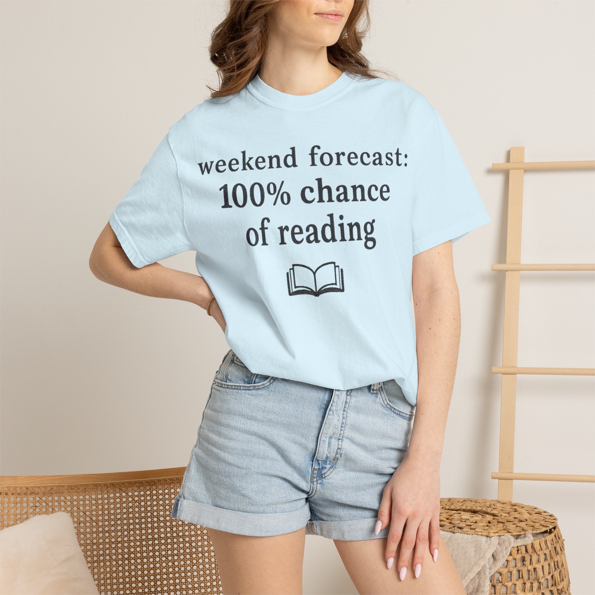 Reading Forecast T-Shirt — “Weekend Forecast: 100% Chance of Reading” Book Lover Tee
