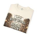 T-Shirt — "I Love Long Walks Down the Book Aisle" Literary Graphic Tee