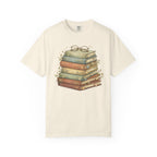 Vintage Stack of Books T-Shirt — Literary Reader Tee with Glasses Design