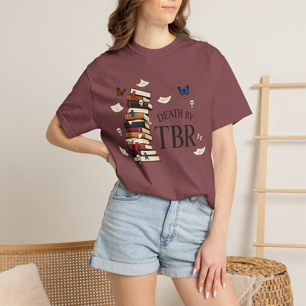Death by TBR Book Stack T-Shirt — Reader Gift Graphic Tee