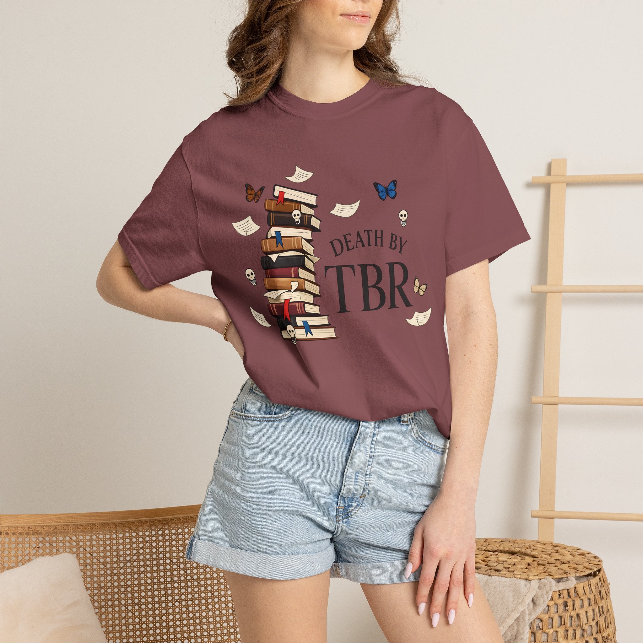 Death by TBR Book Stack T-Shirt — Reader Gift Graphic Tee