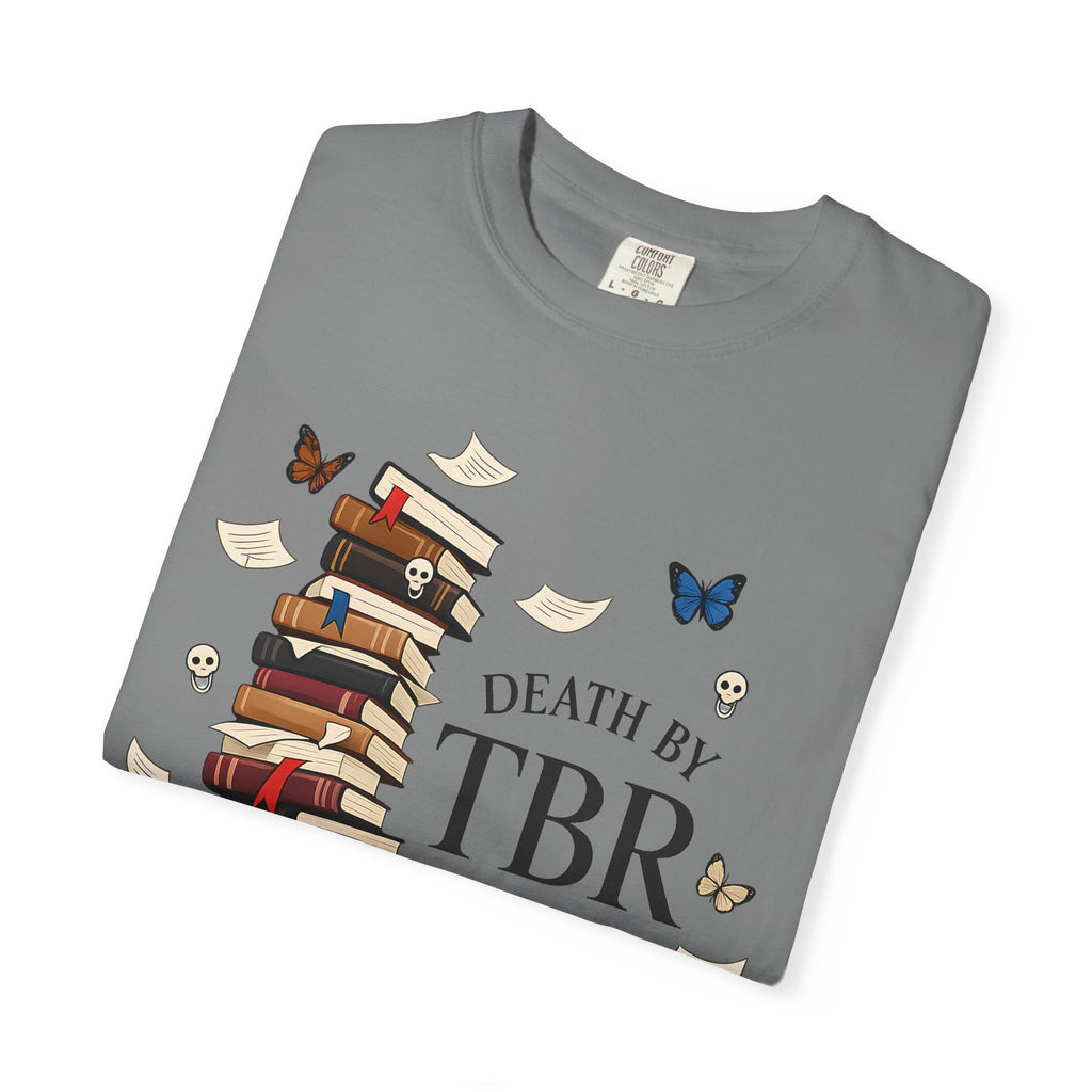 Death by TBR Book Stack T-Shirt — Reader Gift Graphic Tee