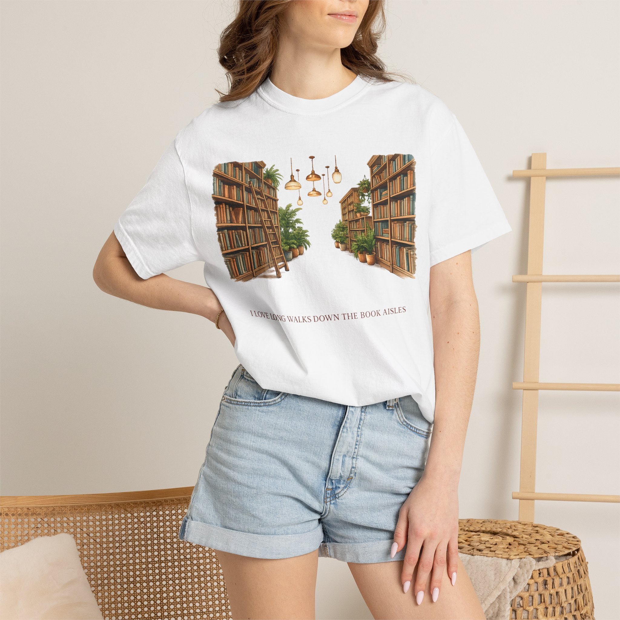 Book Nook T-Shirt — 'I Long Long Walk Down The Book Aisles' Literary Tee