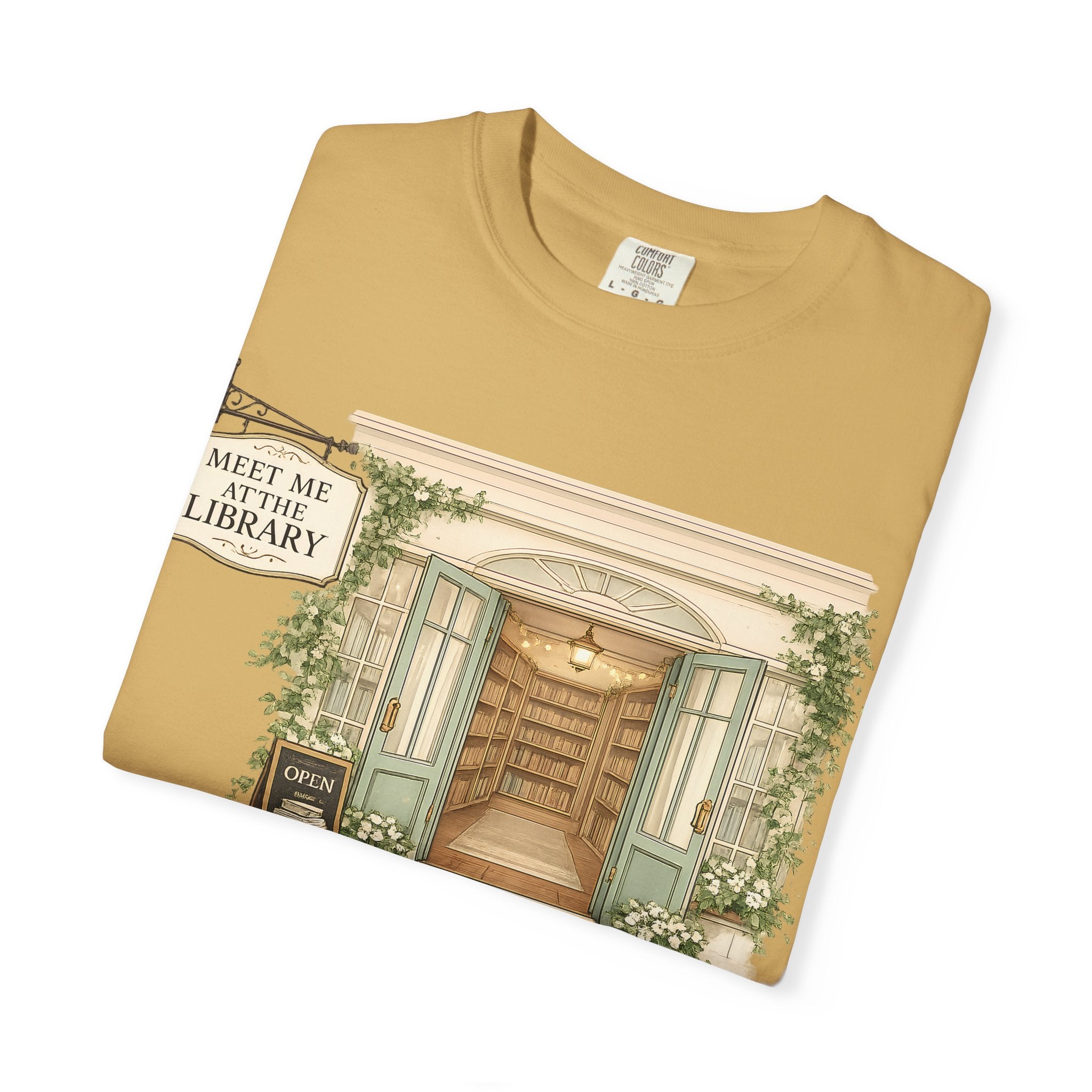 Meet Me at the Library T-Shirt — Cozy Bookshop Illustration Tee