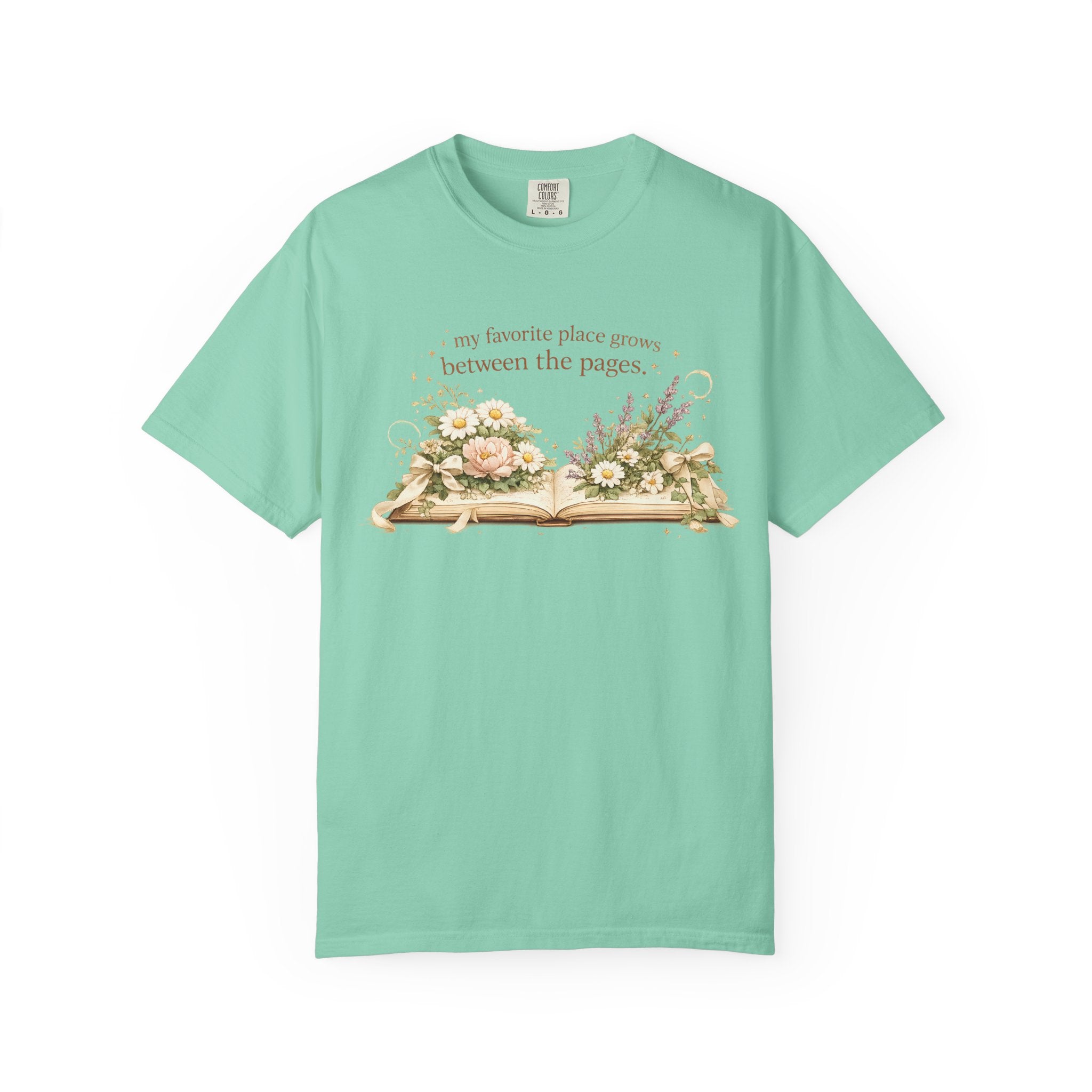 Book Lover Floral T-Shirt — "My favorite place is between the pages" Reading Tee