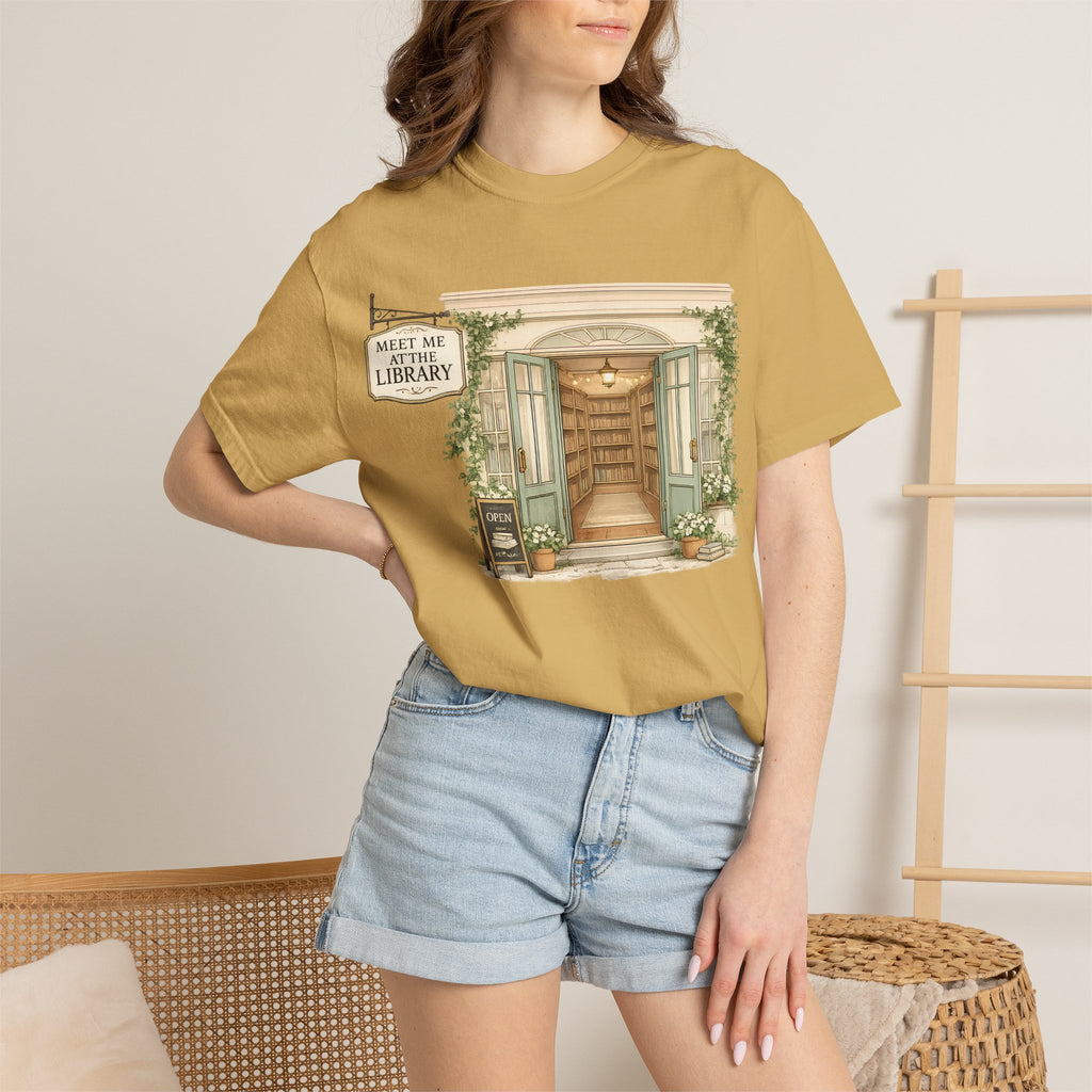 Meet Me at the Library T-Shirt — Cozy Bookshop Illustration Tee