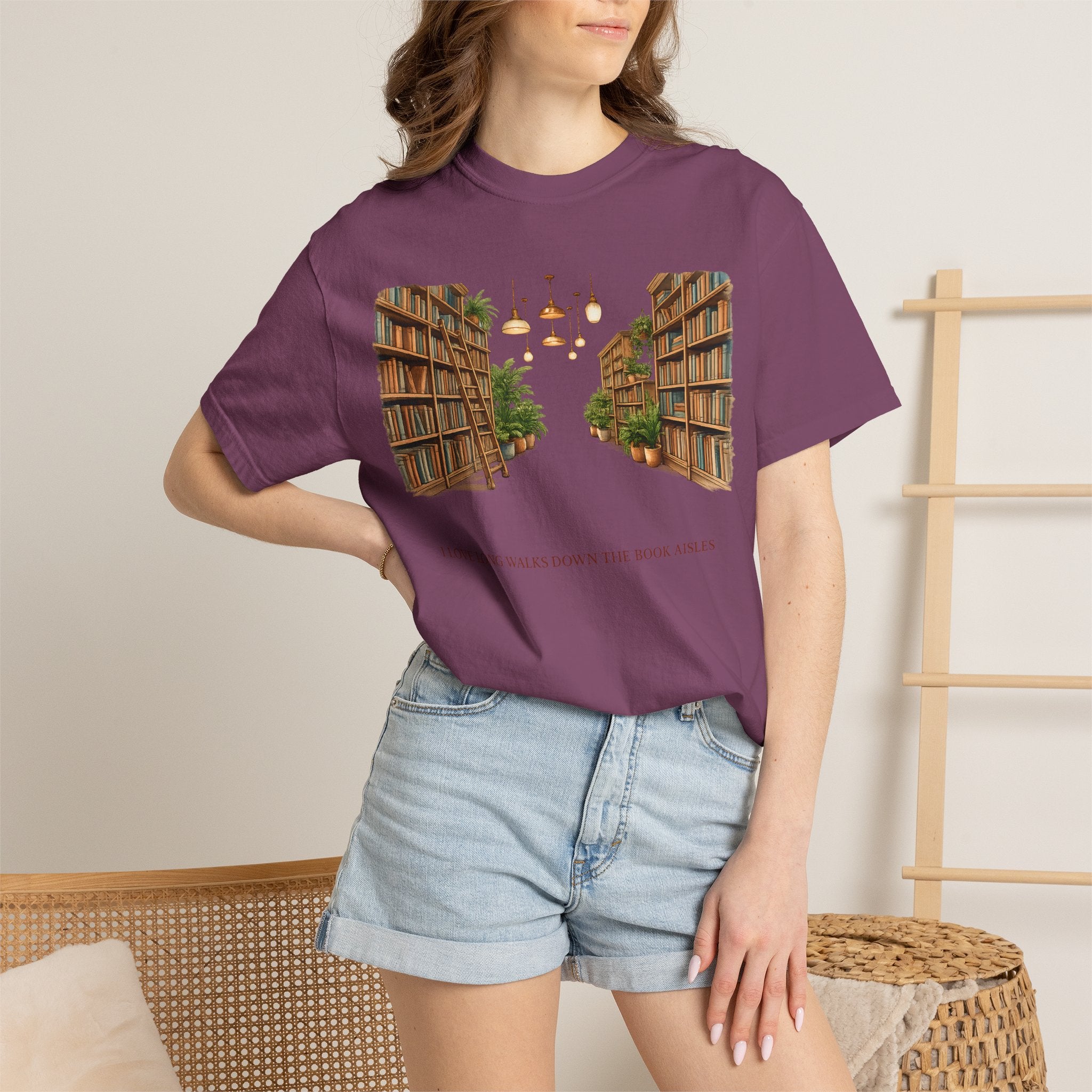 Book Nook T-Shirt — 'I Long Long Walk Down The Book Aisles' Literary Tee