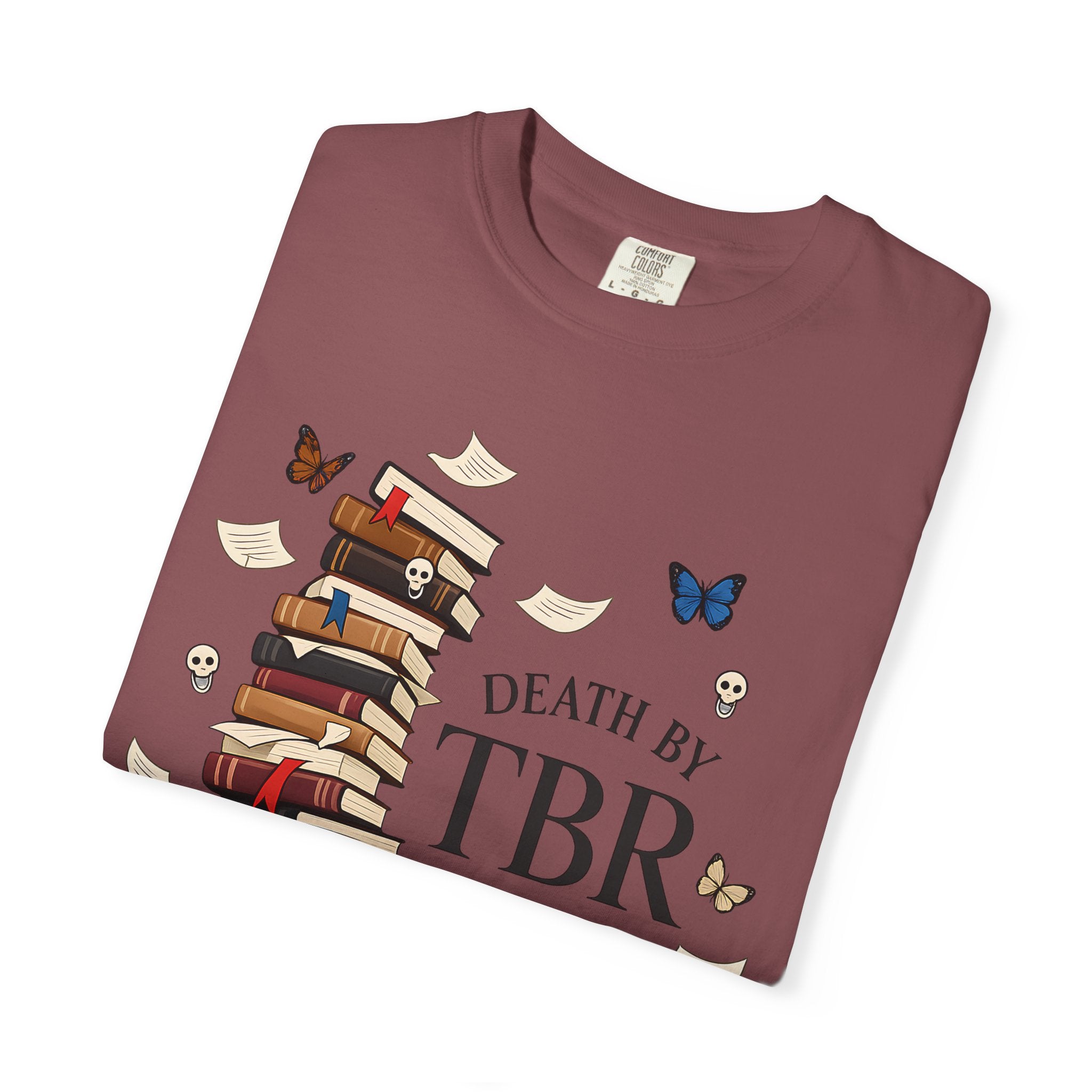 Death by TBR Book Stack T-Shirt — Reader Gift Graphic Tee