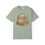 Vintage Stack of Books T-Shirt — Literary Reader Tee with Glasses Design