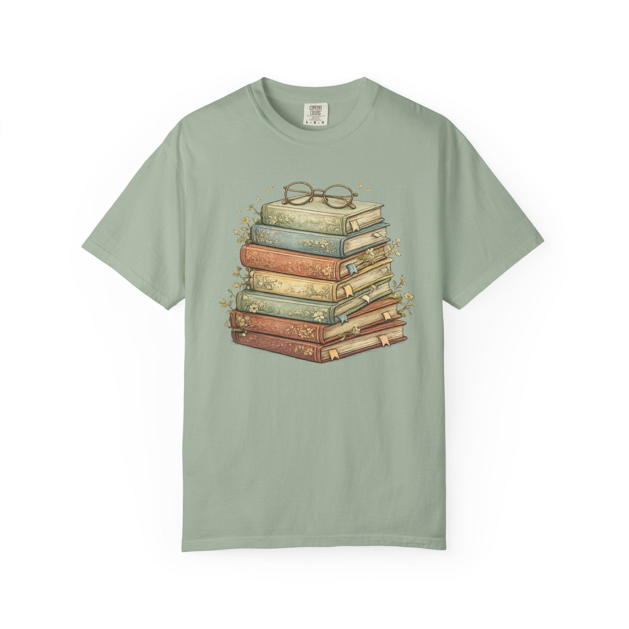 Vintage Stack of Books T-Shirt — Literary Reader Tee with Glasses Design