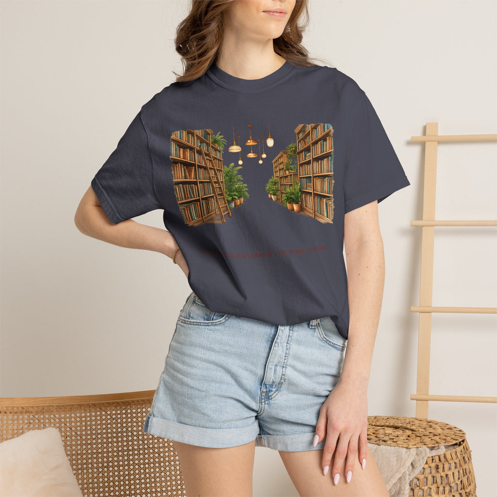 Book Nook T-Shirt — 'I Long Long Walk Down The Book Aisles' Literary Tee