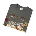 Pumpkin Spice and Plot Twists T-Shirt: Vintage Autumn Flatlay Graphic Tee