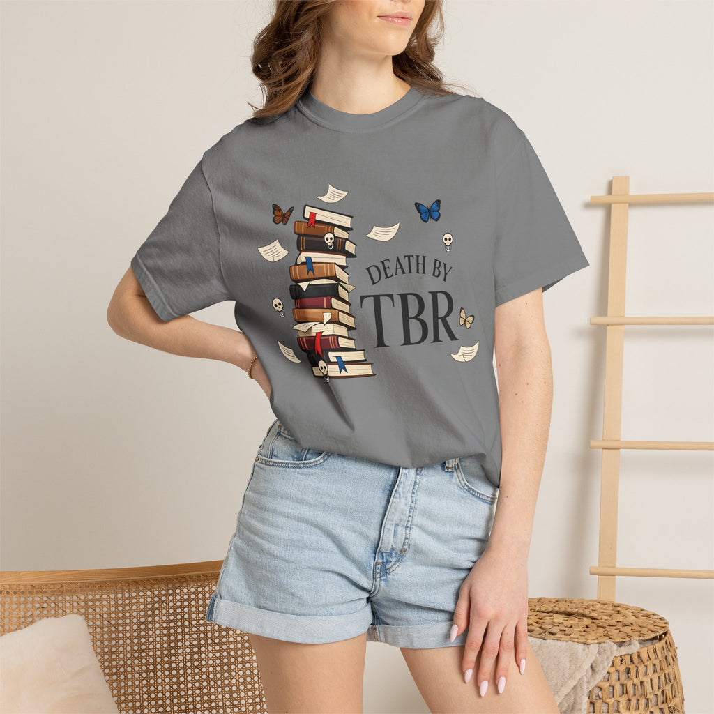 Death by TBR Book Stack T-Shirt — Reader Gift Graphic Tee