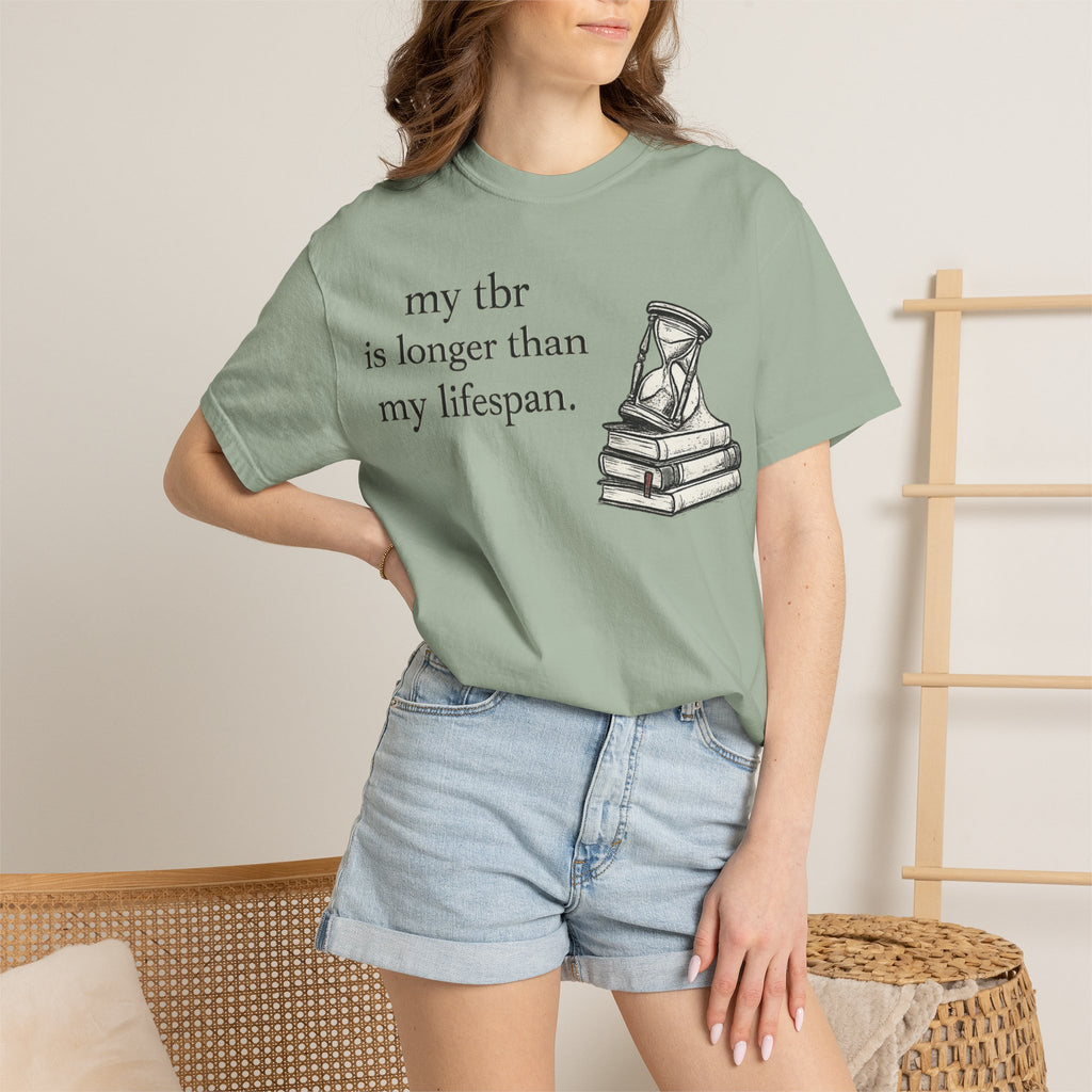 Book Lover T‑Shirt — “my tbr is longer than my lifespan” Graphic Tee