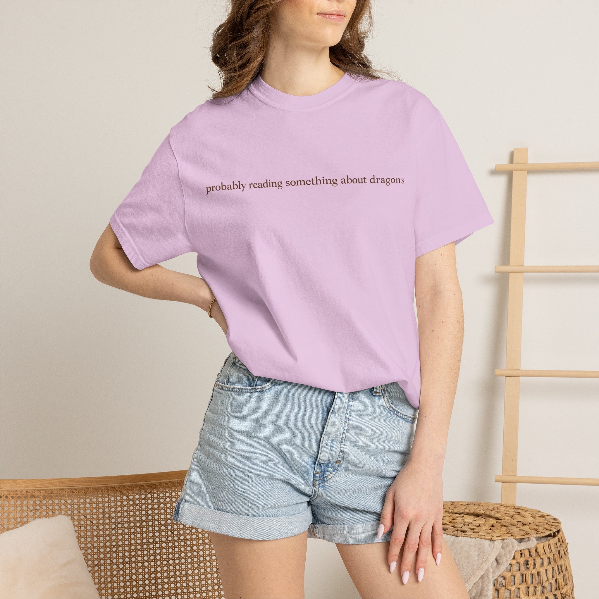 T-Shirt — "probably reading something about dragons" Minimal Bookish Graphic Tee