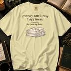 Money Can't Buy Happiness But It Does Buy Books T-Shirt: Gift Wrapped Stack in Banana - Comfort Colors® T-Shirt