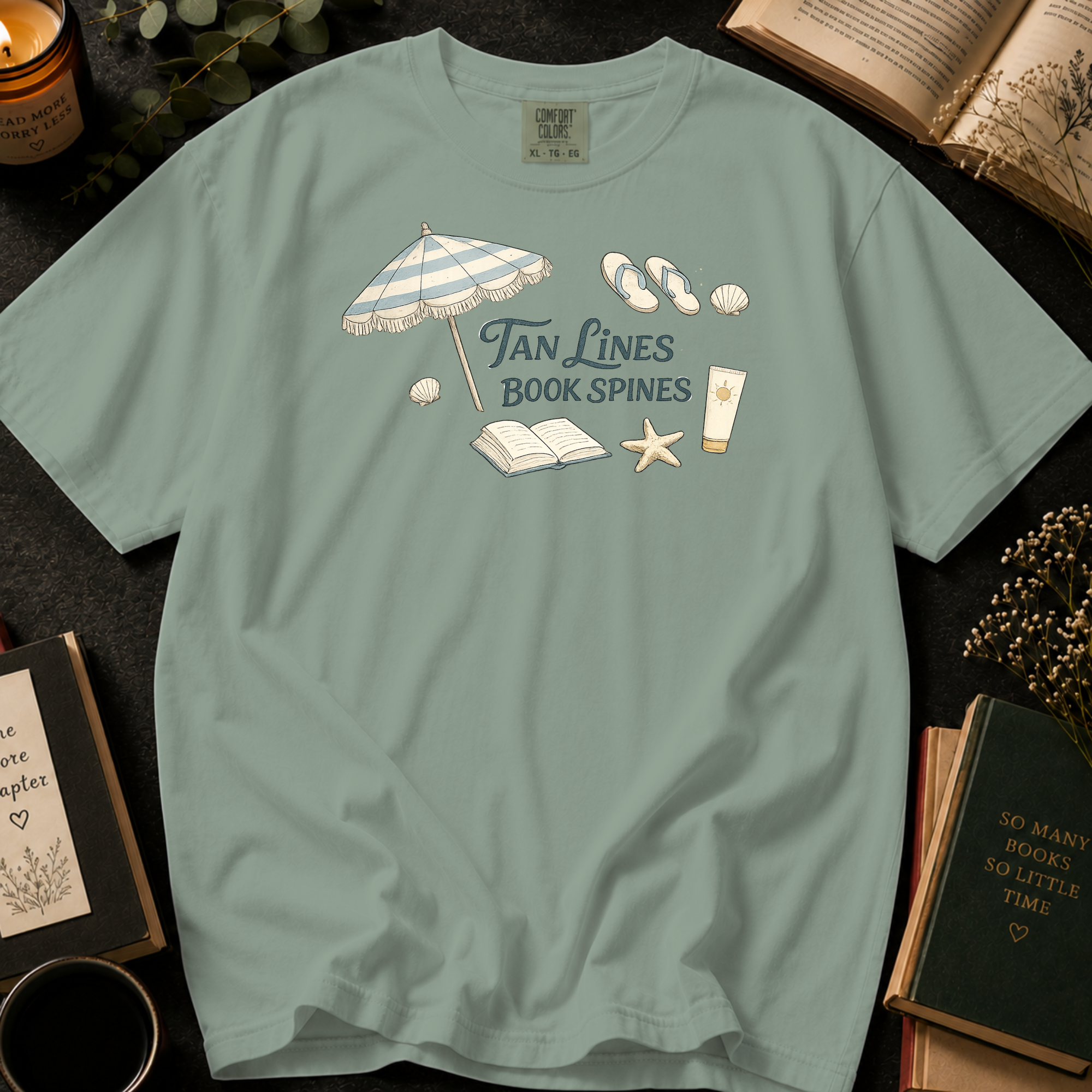 Tan Lines and Book Spines T-Shirt: Beach Umbrella in Bay - Comfort Colors® T-Shirt