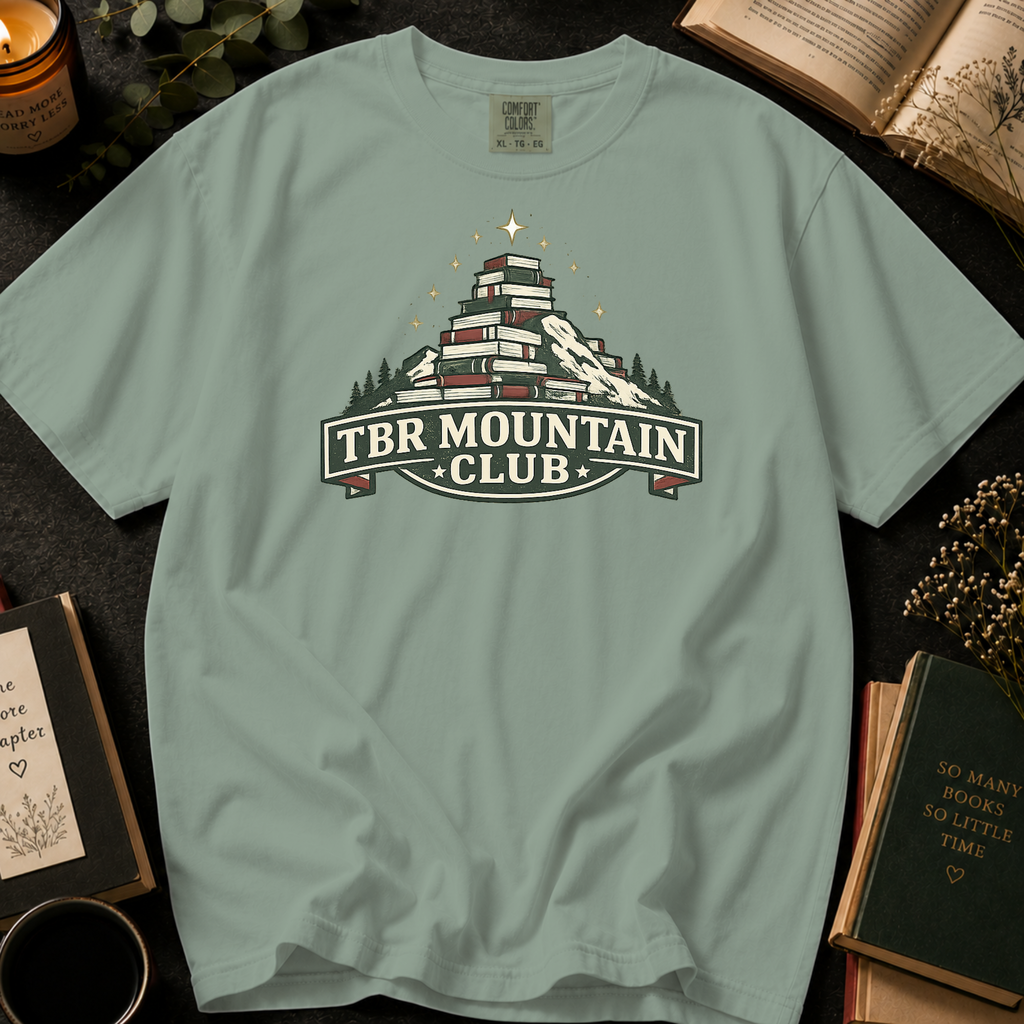 TBR Mountain Club T-Shirt: Book Stack Mountain in Bay - Comfort Colors® T-Shirt