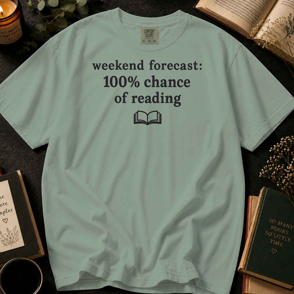 Weekend Forecast 100% Chance of Reading T-Shirt: Minimalist Book Lover in Bay - Comfort Colors® T-Shirt