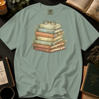 Vintage Stack of Books T-Shirt: Reading Glasses in Bay - Comfort Colors® T-Shirt