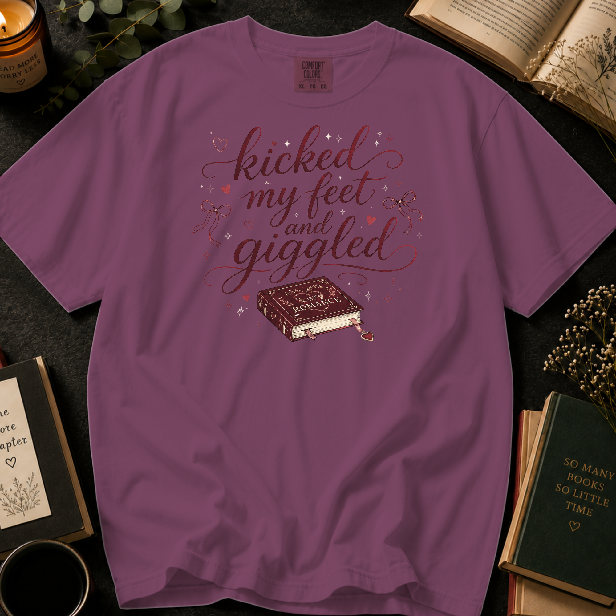 Kicked My Feet and Giggled T-Shirt: Romance Book in Berry - Comfort Colors® T-Shirt