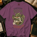 Certified Book Goblin T-Shirt: Cute Dragon Hoarding Books in Berry - Comfort Colors® T-Shirt