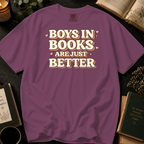 Boys In Books Are Just Better T-Shirt: Retro Bold Type in Berry - Comfort Colors® T-Shirt