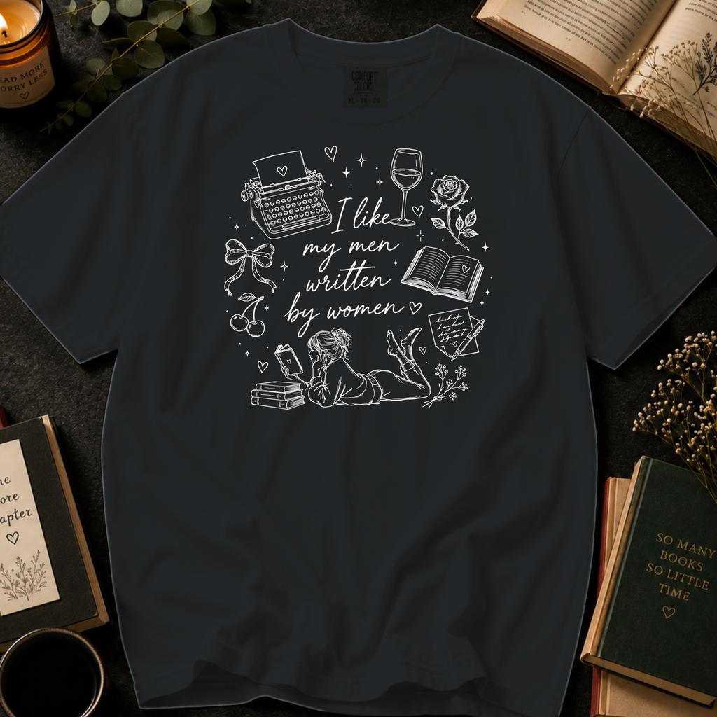 I Like My Men Written by Women T-Shirt: Typewriter and Book Lover in Black - Comfort Colors® T-Shirt