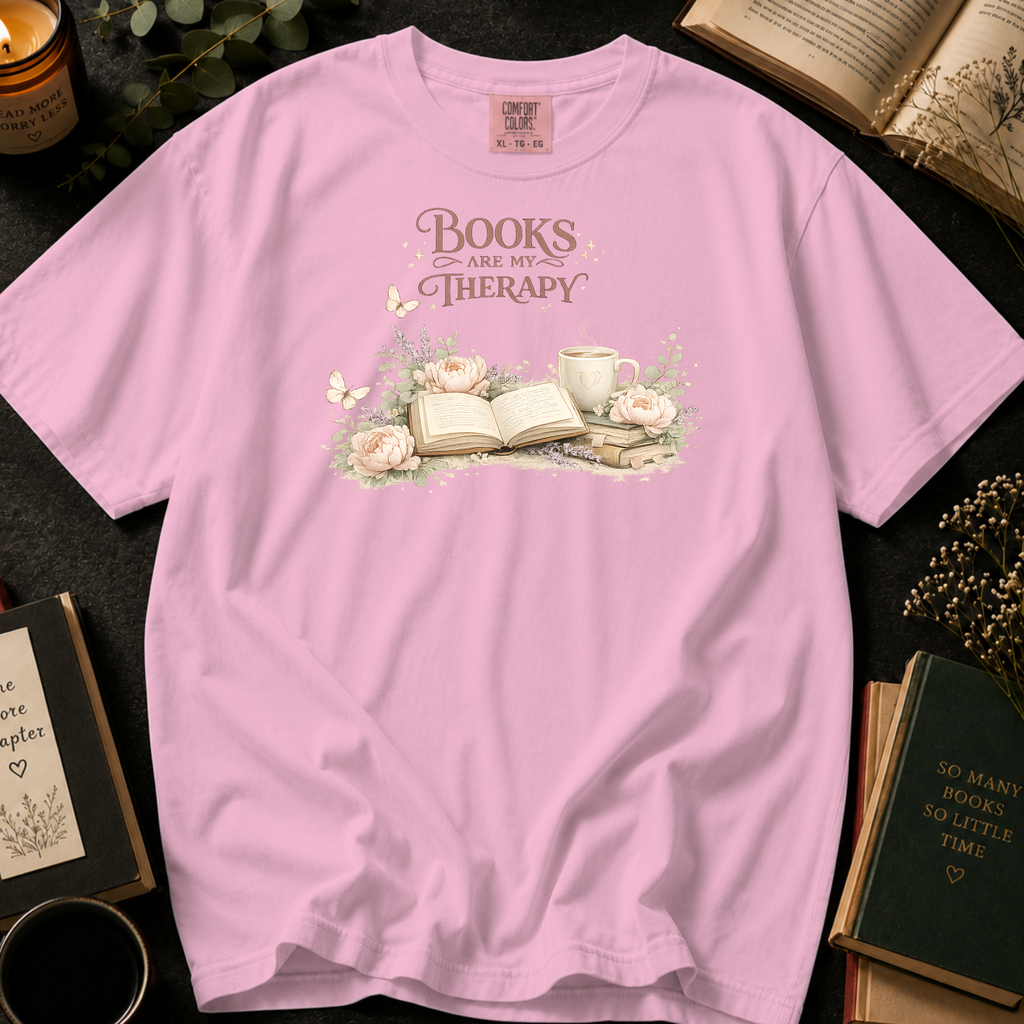 Books Are My Therapy T-Shirt: Floral Reading Nook in Blossom - Comfort Colors® T-Shirt