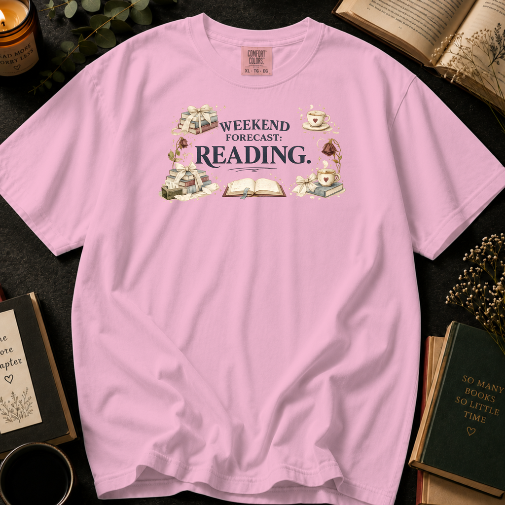 Weekend Forecast Reading T-Shirt: Book Lover in Blossom - Comfort Colors® T-Shirt