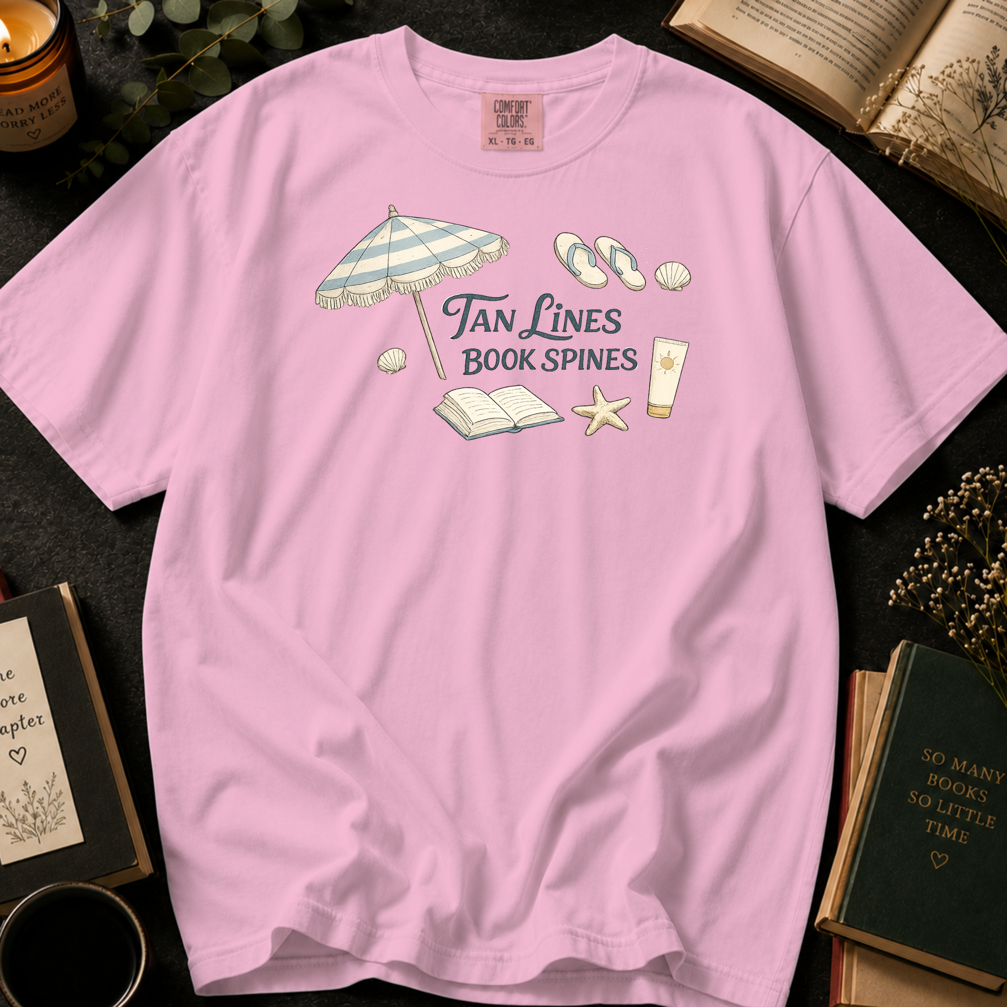 Tan Lines and Book Spines T-Shirt: Beach Umbrella in Blossom - Comfort Colors® T-Shirt