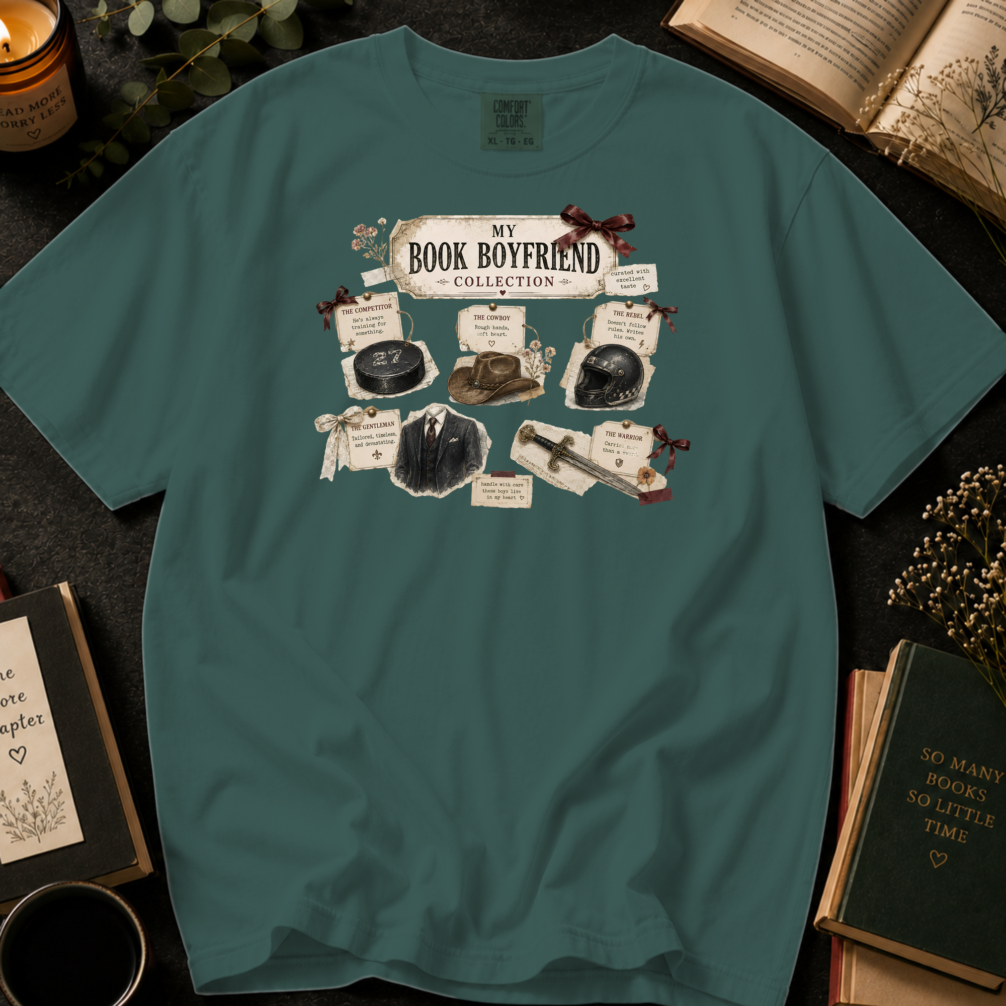 My Book Boyfriend Collection T-Shirt: Vintage Trading Card in Blue Spruce - Comfort Colors® T-Shirt