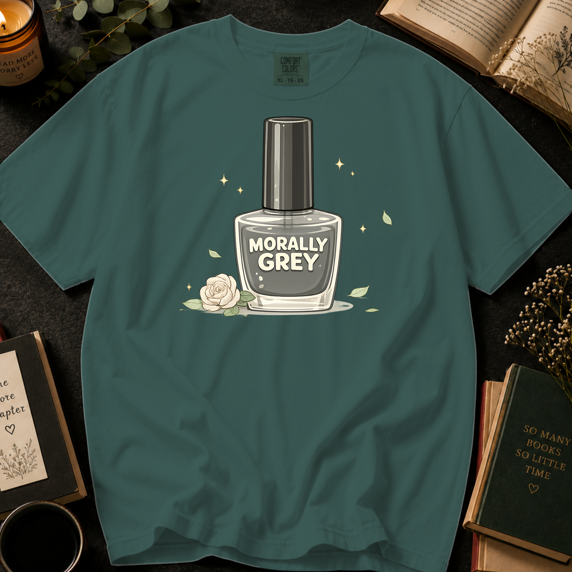 Morally Grey Nail Polish T-Shirt: Vintage Bottle in Blue Spruce - Comfort Colors® T-Shirt