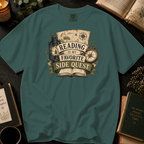 Reading Is My Favorite Side Quest T-Shirt: Vintage Map and Compass in Blue Spruce - Comfort Colors® T-Shirt