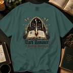 Dark Romance Reading Society T-Shirt: Gothic Dagger and Book in Blue Spruce - Comfort Colors® T-Shirt